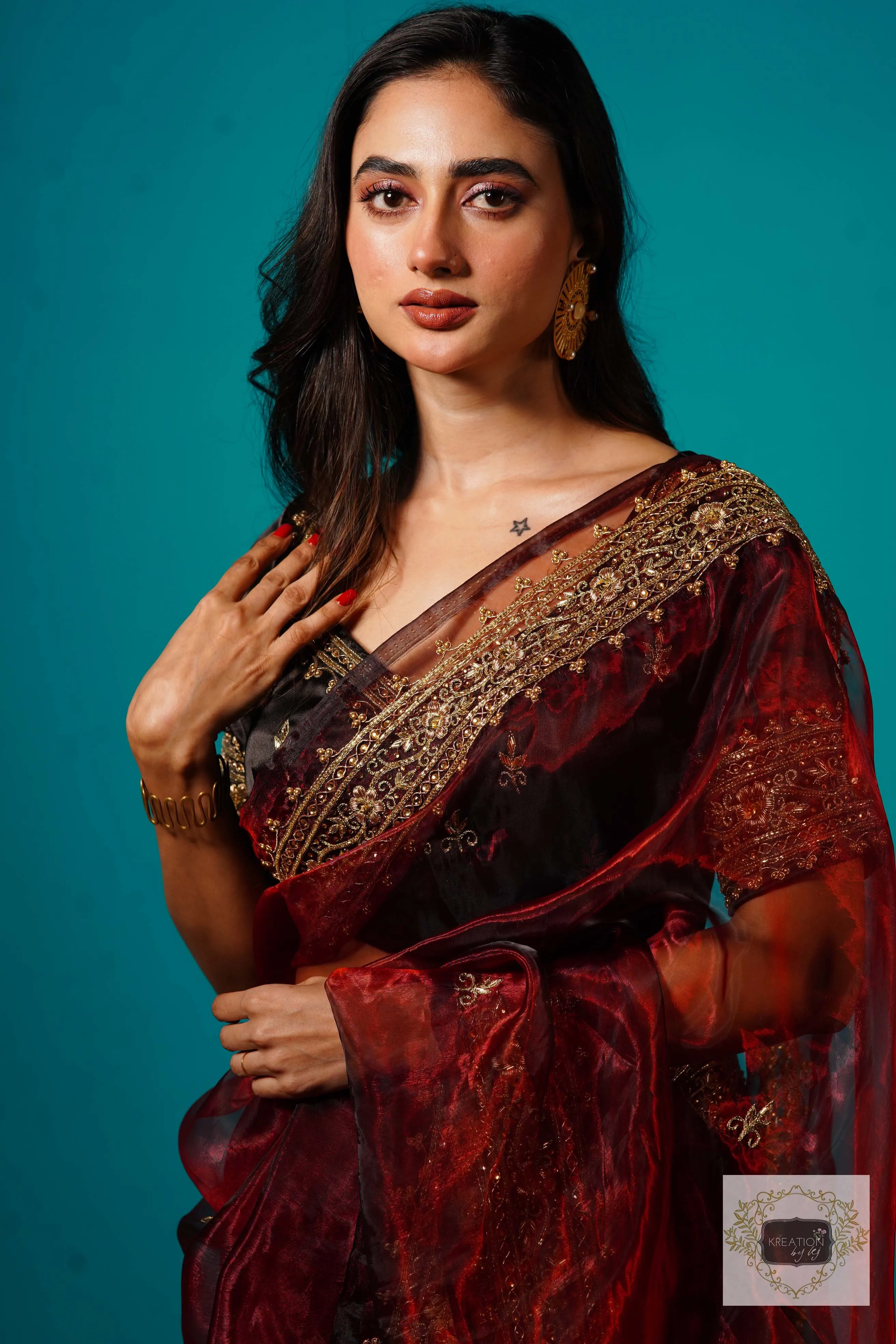 Maroon Glass Tissue Zarina Saree