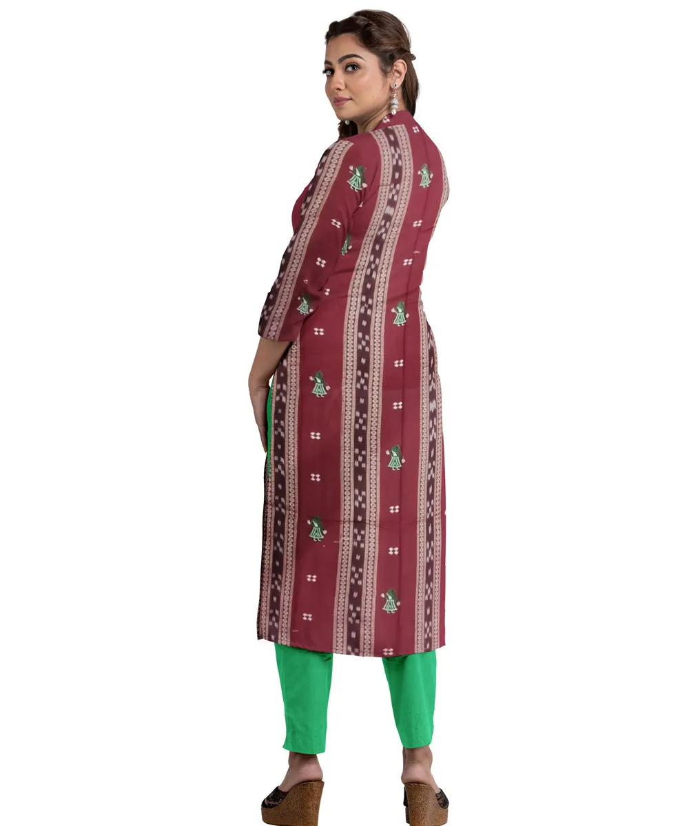 Maroon green handwoven cotton dress material