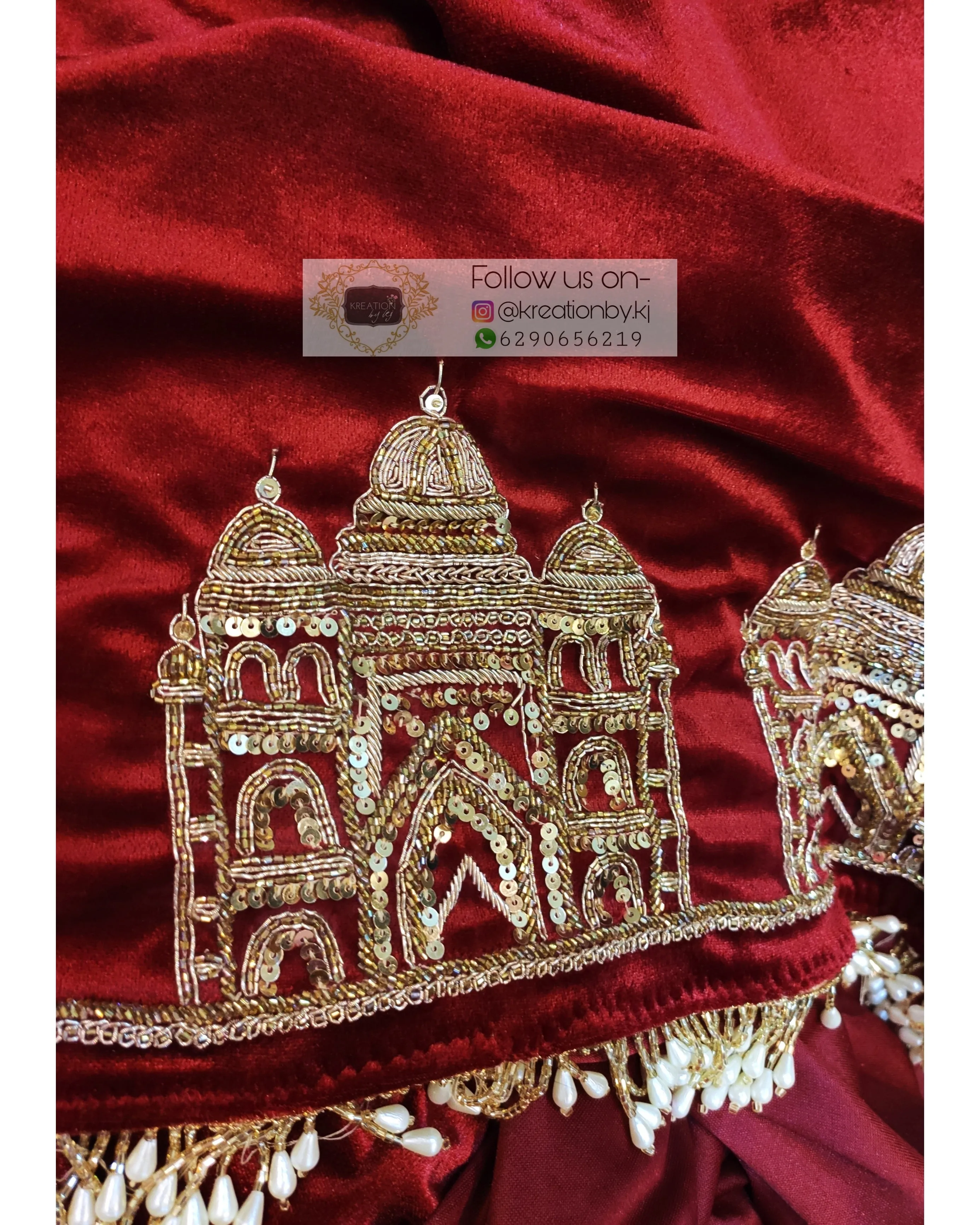 Maroon Velvet Taj Mahal Saree