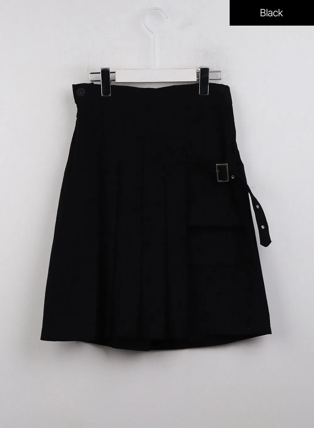 Mid Waist Solid Pleated Belted Midi Skirt CJ411