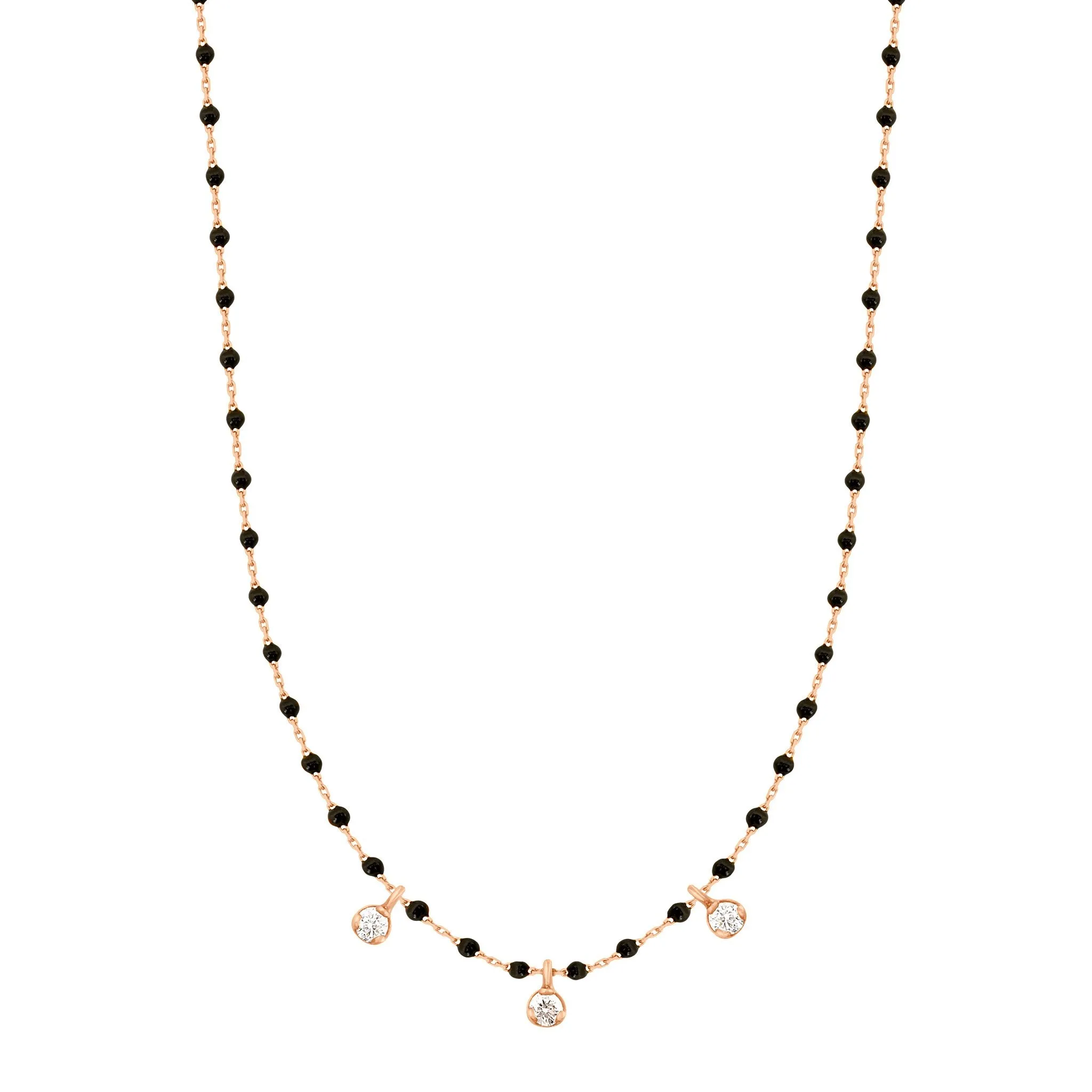 Mini Gigi Black necklace, Rose Gold 3 diamond, 16.5"