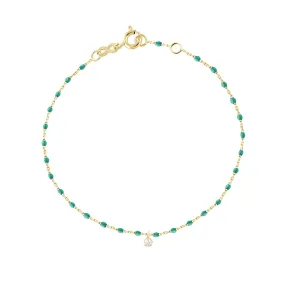 Mini Gigi Emerald bracelet, Yellow Gold 1 Diamond, 6.7"