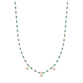 Mini Gigi Emerald necklace, Rose Gold 3 diamond, 16.5"