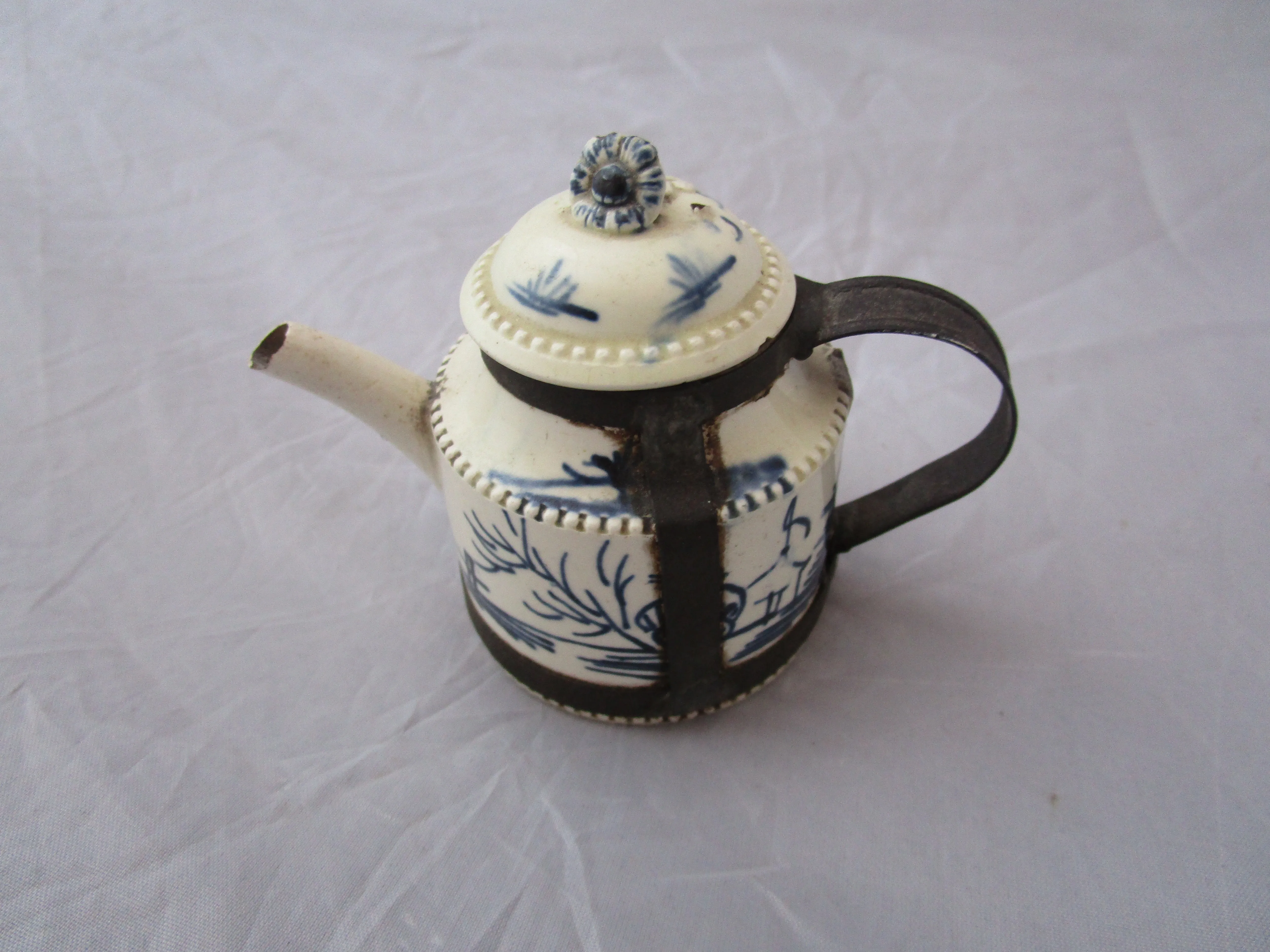 Miniature Make Do Creamware Teapot Antique Georgian 18th Century