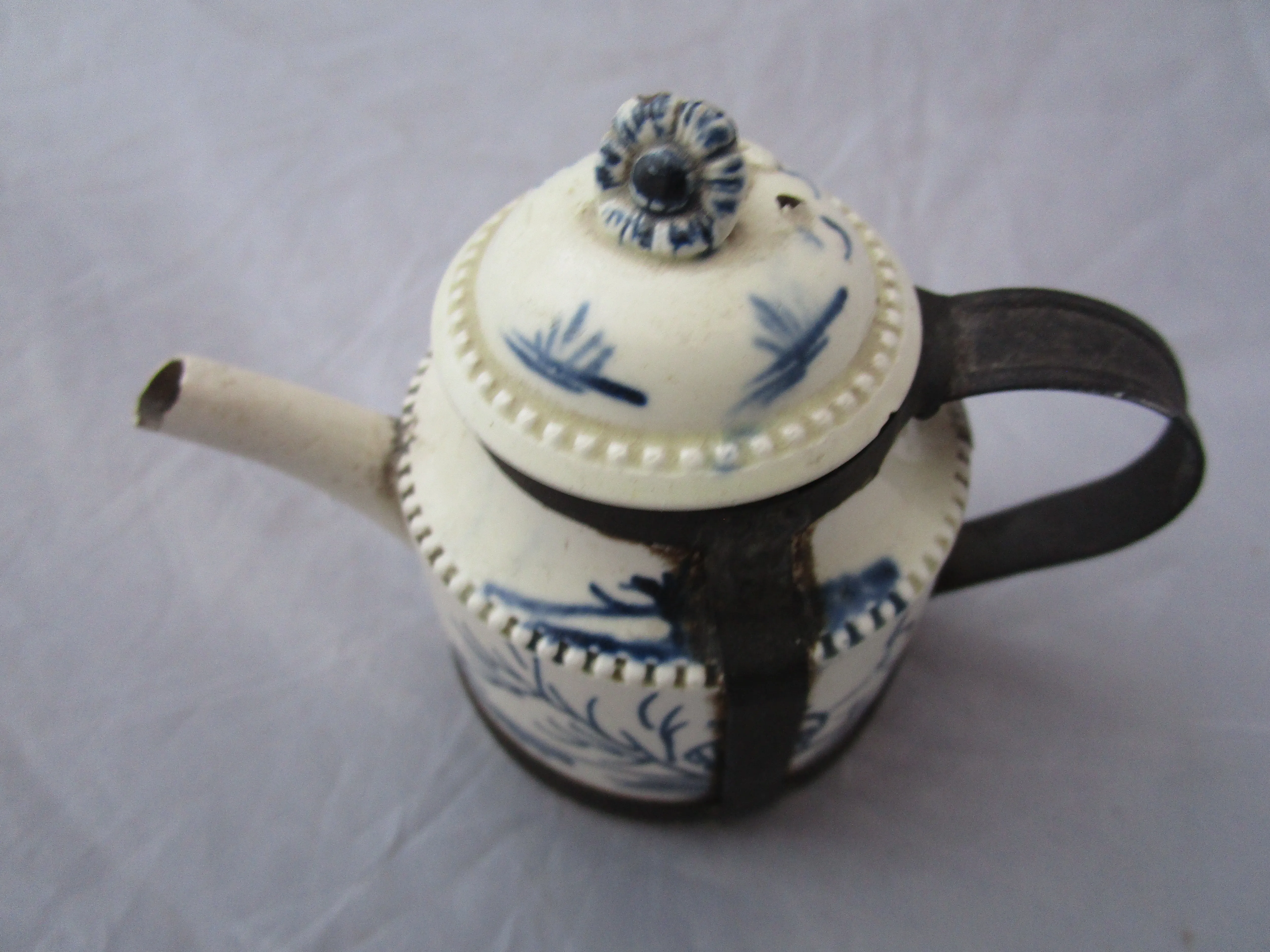 Miniature Make Do Creamware Teapot Antique Georgian 18th Century