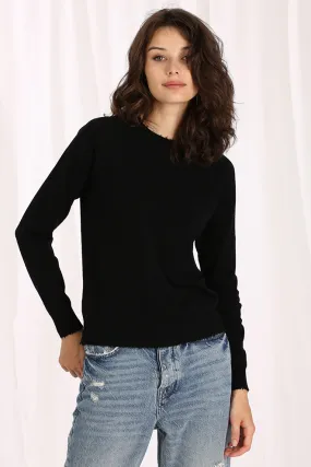 minnie rose cotton/cashmere frayed edge crew