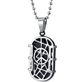 Modern Art Crisscross Stainless Steel Peace Sign Dog Tag Pendant