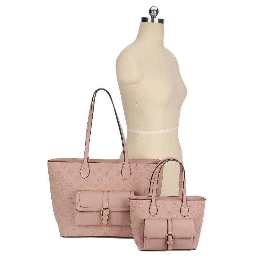 Monogram belted front pocket tote set - LBY