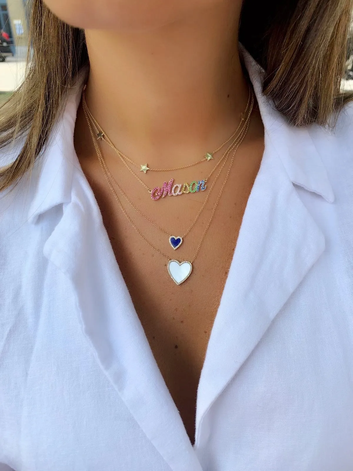 Mother Of Pearl Diamond Border Heart Necklace