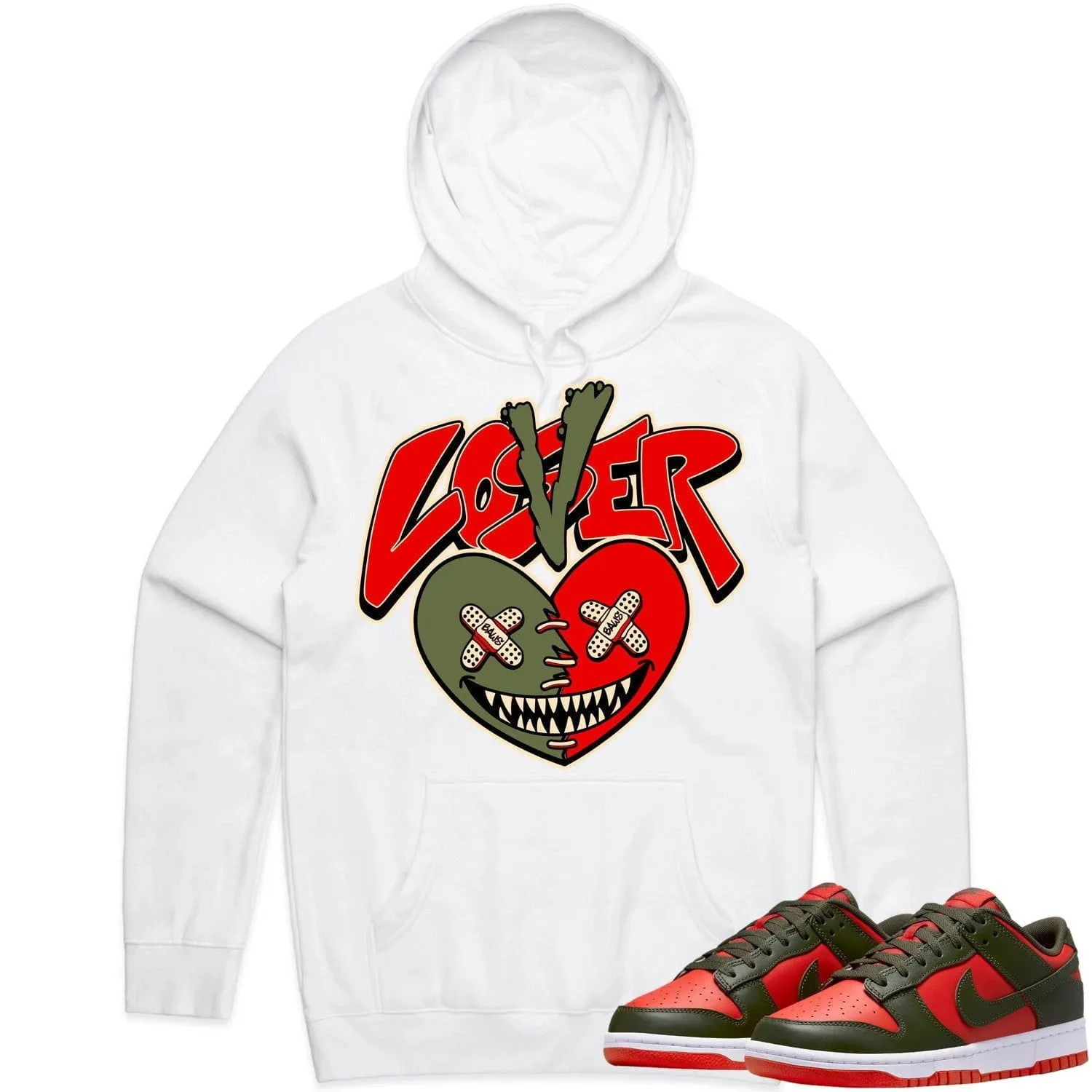 Mystic Red Dunks Hoodie to Match - OLIVE LOVER LOSER BAWS