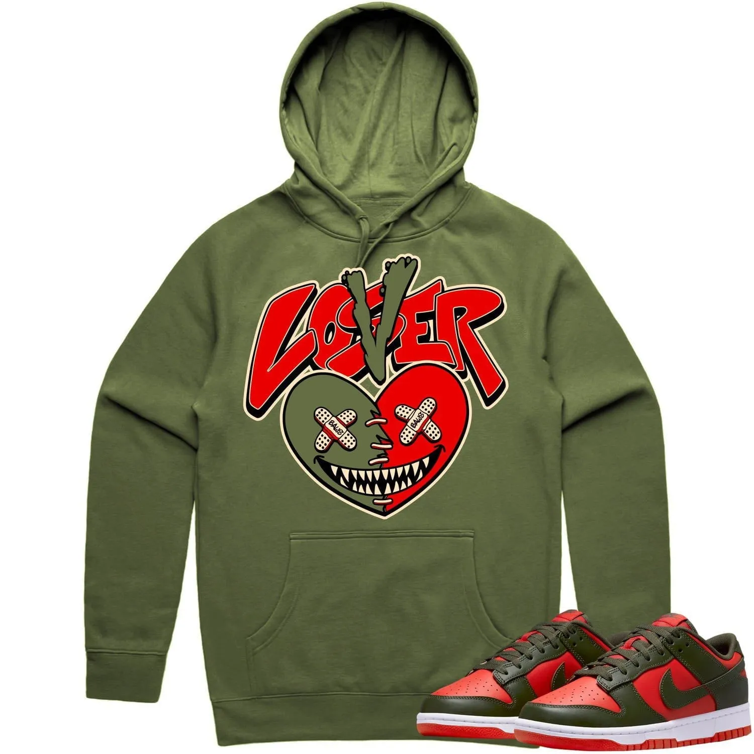 Mystic Red Dunks Hoodie to Match - OLIVE LOVER LOSER BAWS