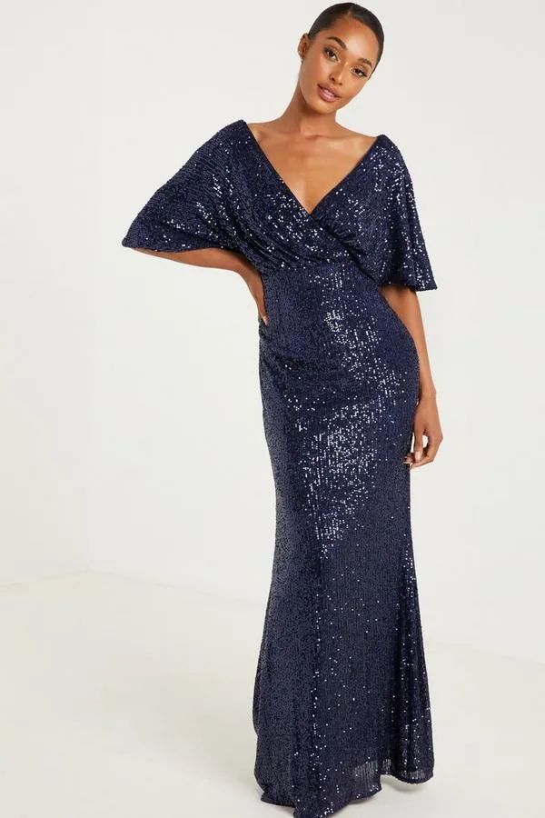 Navy Sequin Wrap Dress