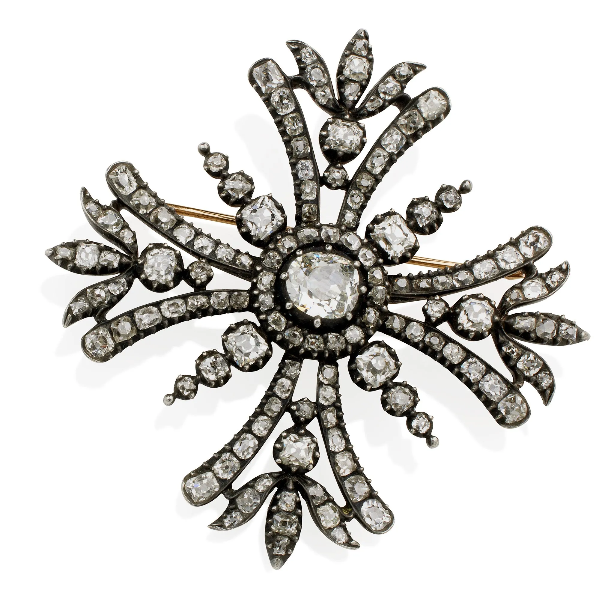 Old Mine-cut Diamond Maltese Cross Brooch