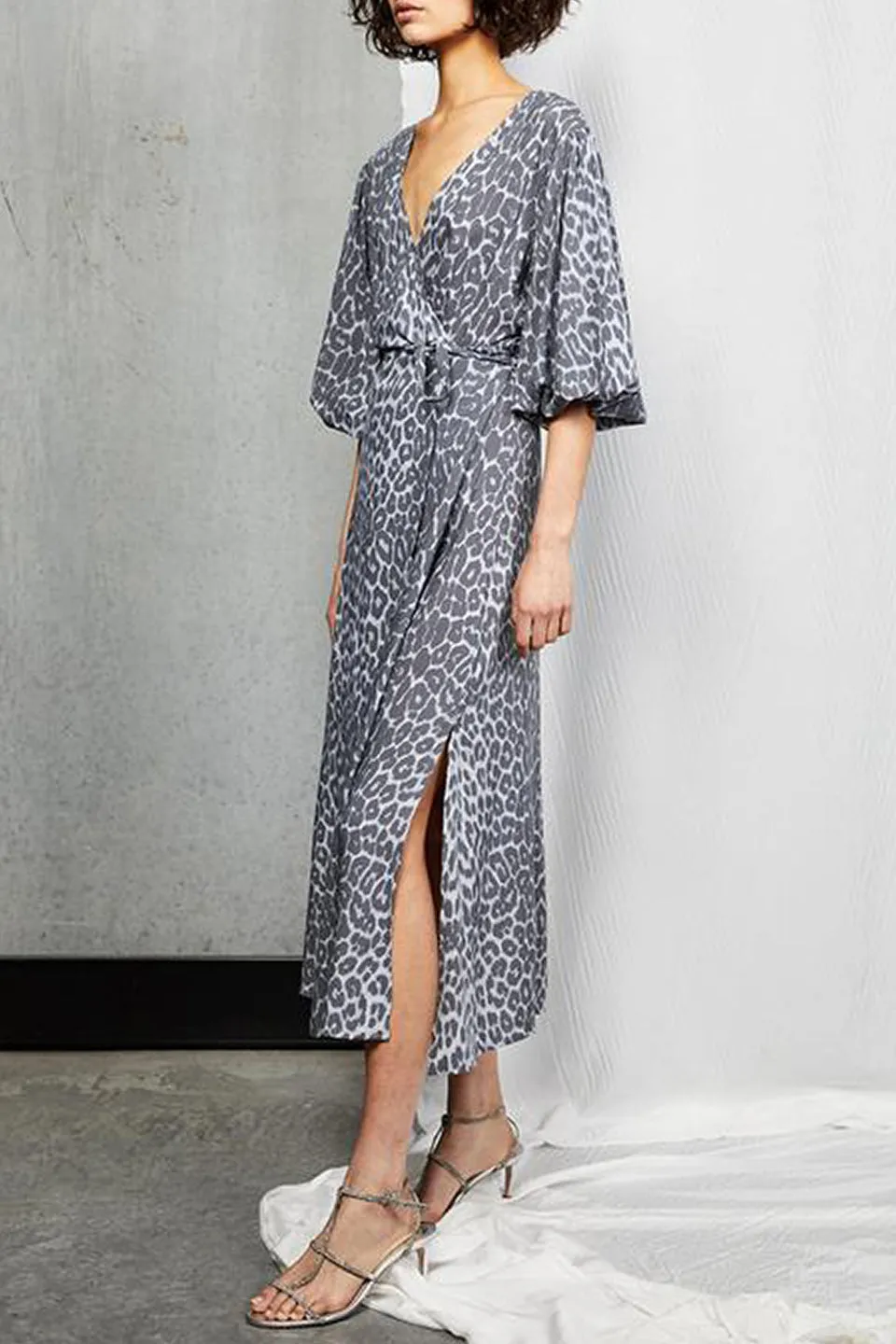 Orsay LS Grey Leopard Midi Dress