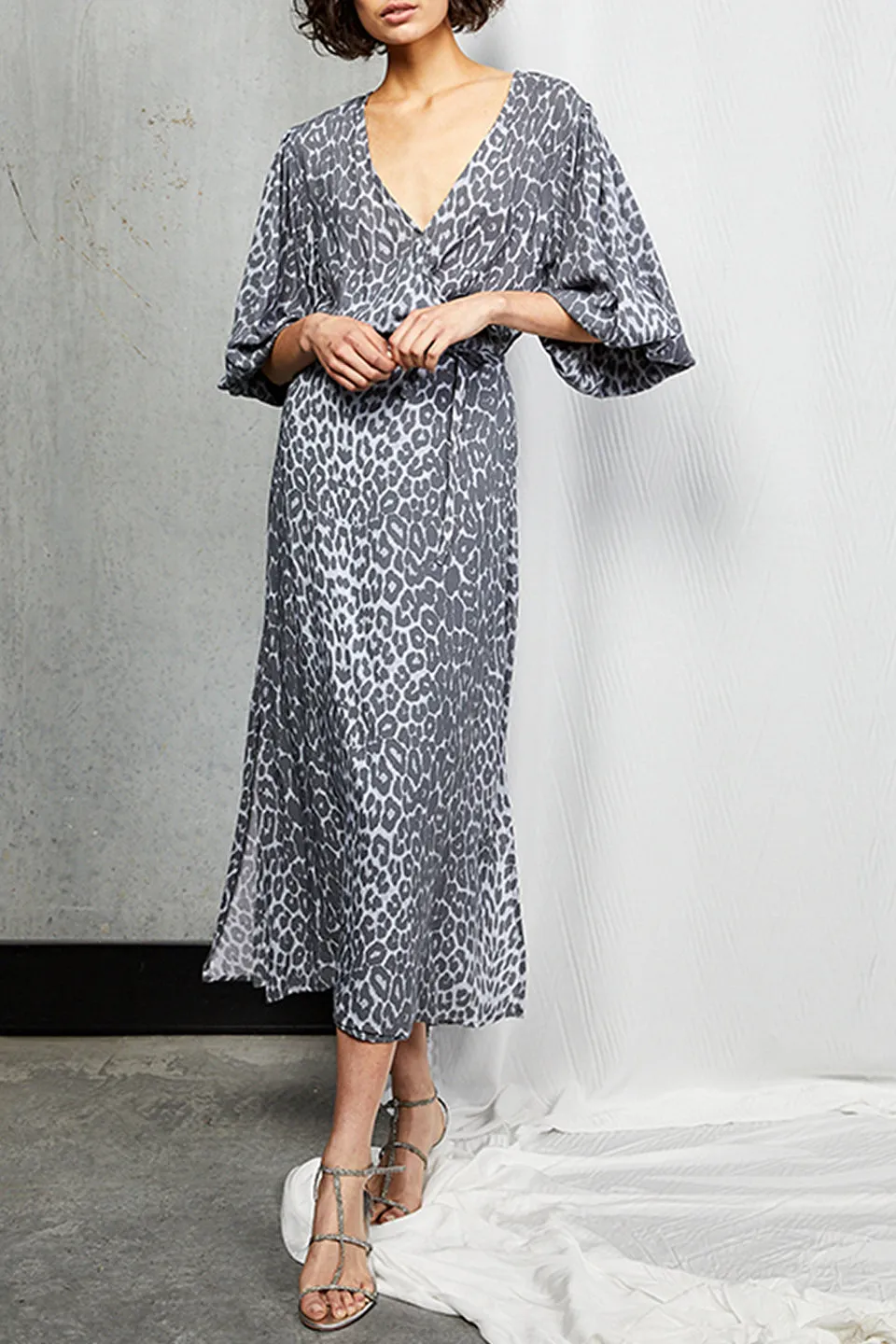 Orsay LS Grey Leopard Midi Dress