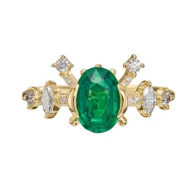 Oval Emerald Marquise & Brilliant Diamond Engagement Ring