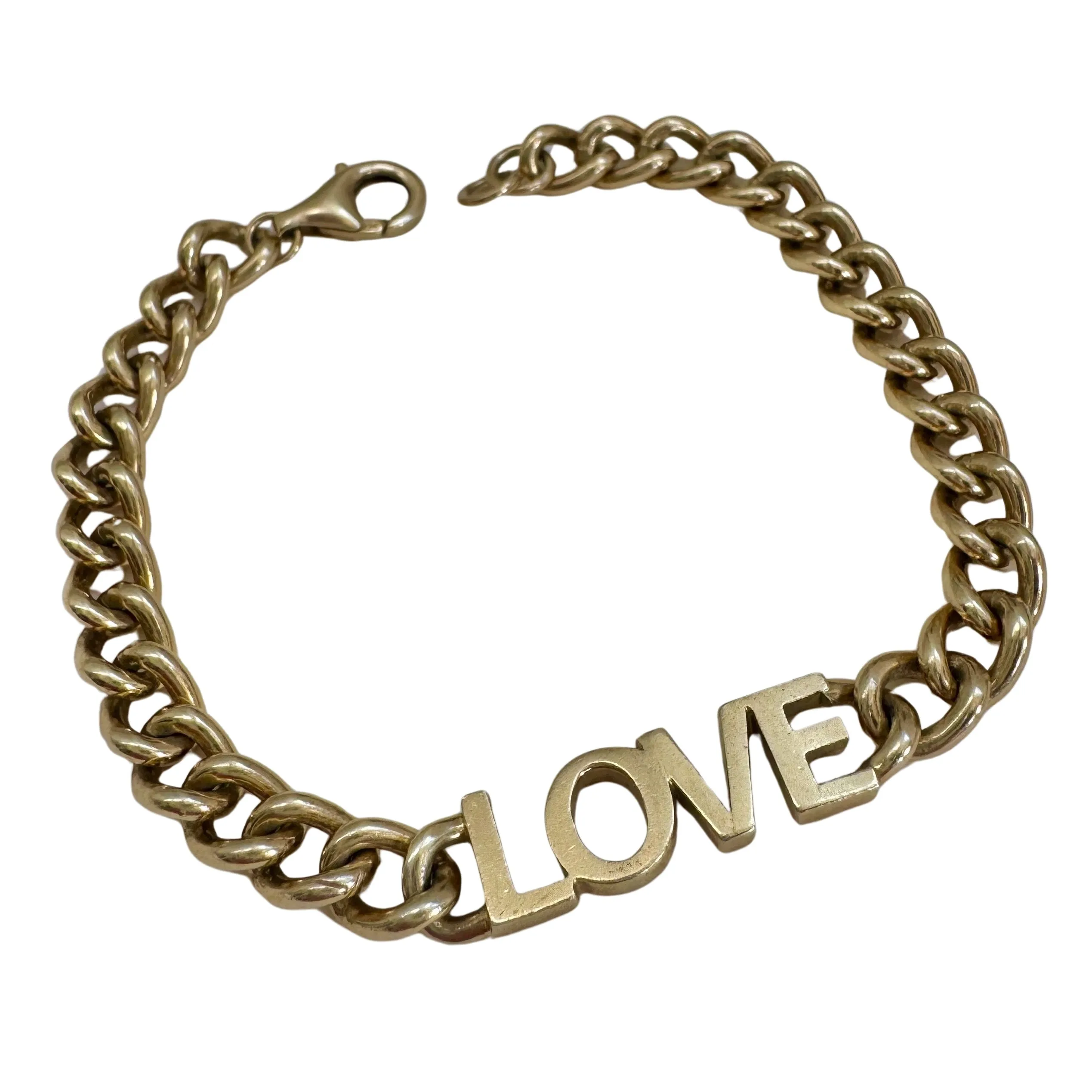 P R E - L O V E D // linked up LOVE / sterling silver and gold vermeil curb link LOVE bracelet / 7, 15g