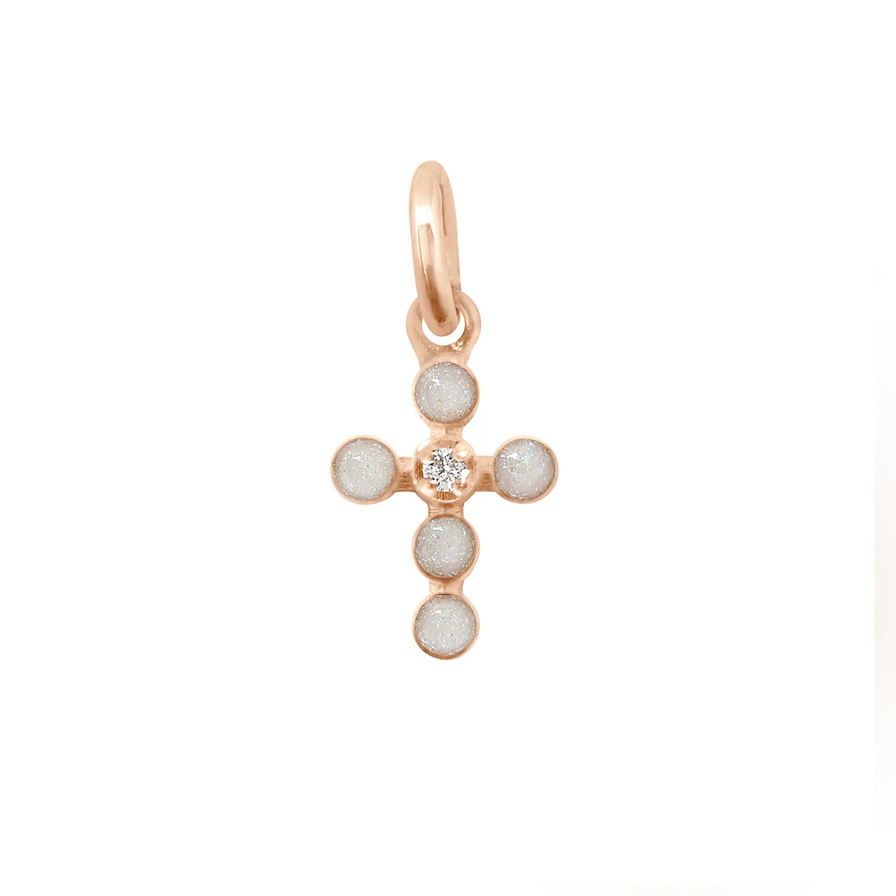 Pearled Cross Diamond Pendant, Opal, Rose Gold