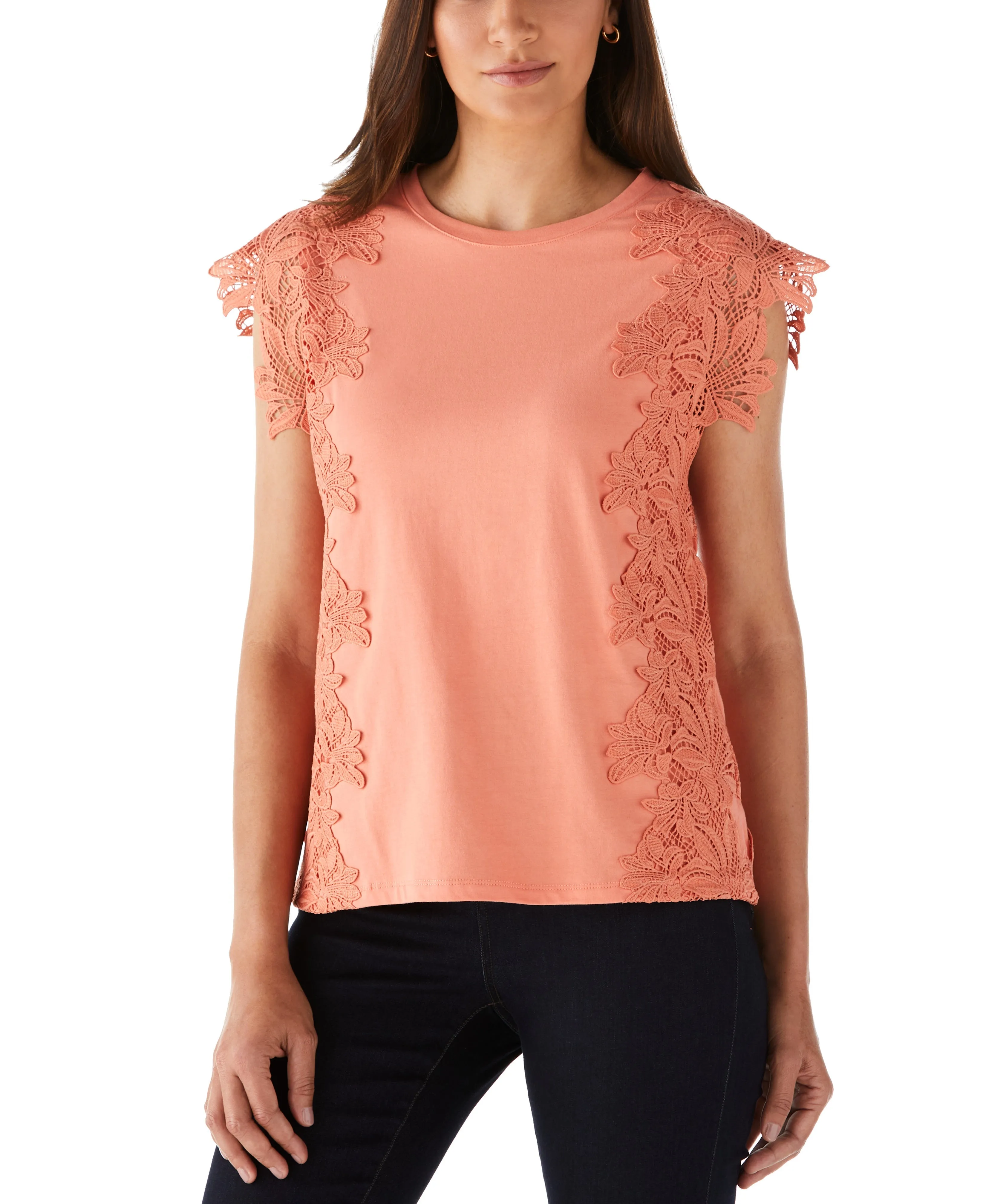 Petite Knit Top with Lace Detail