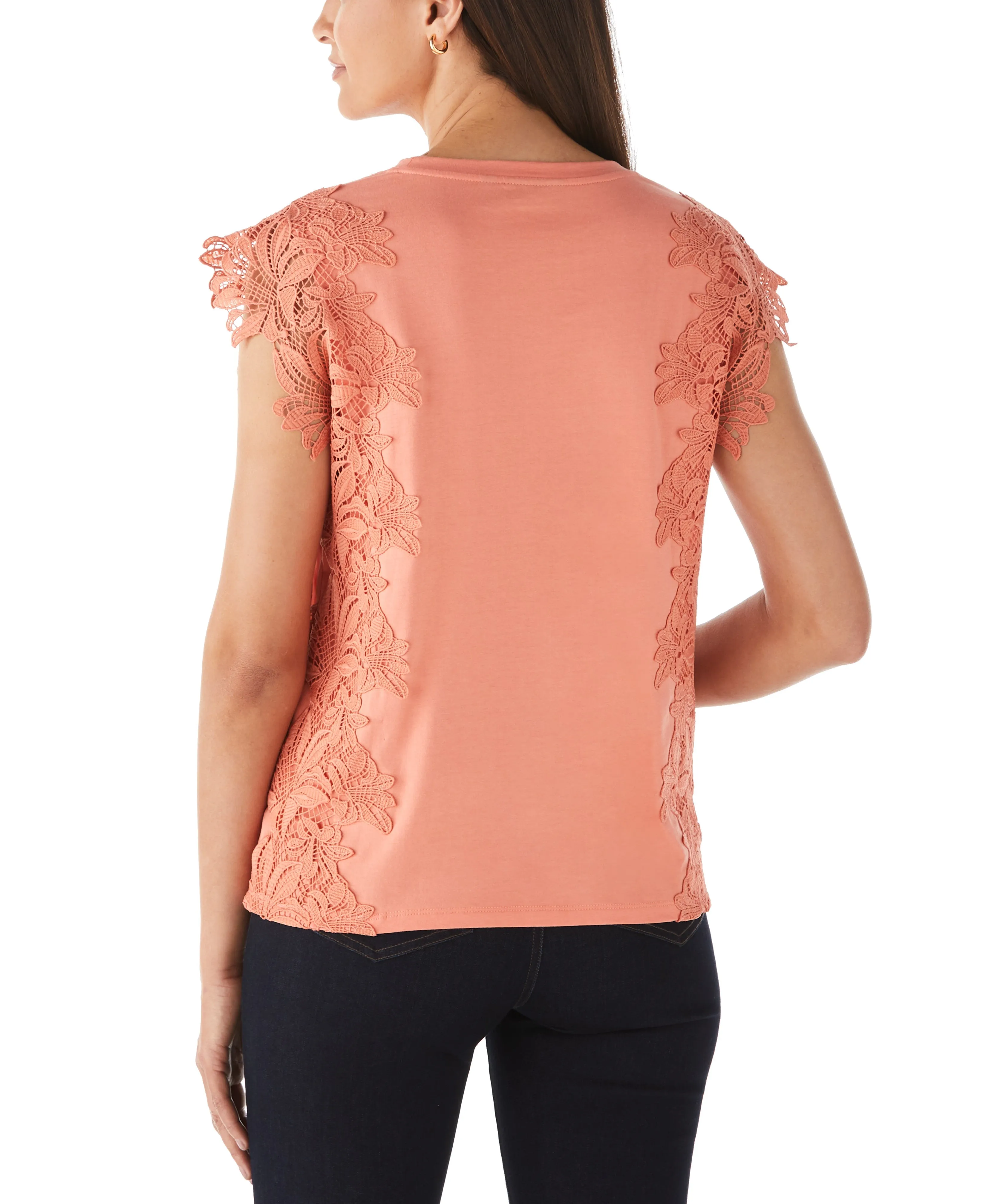 Petite Knit Top with Lace Detail