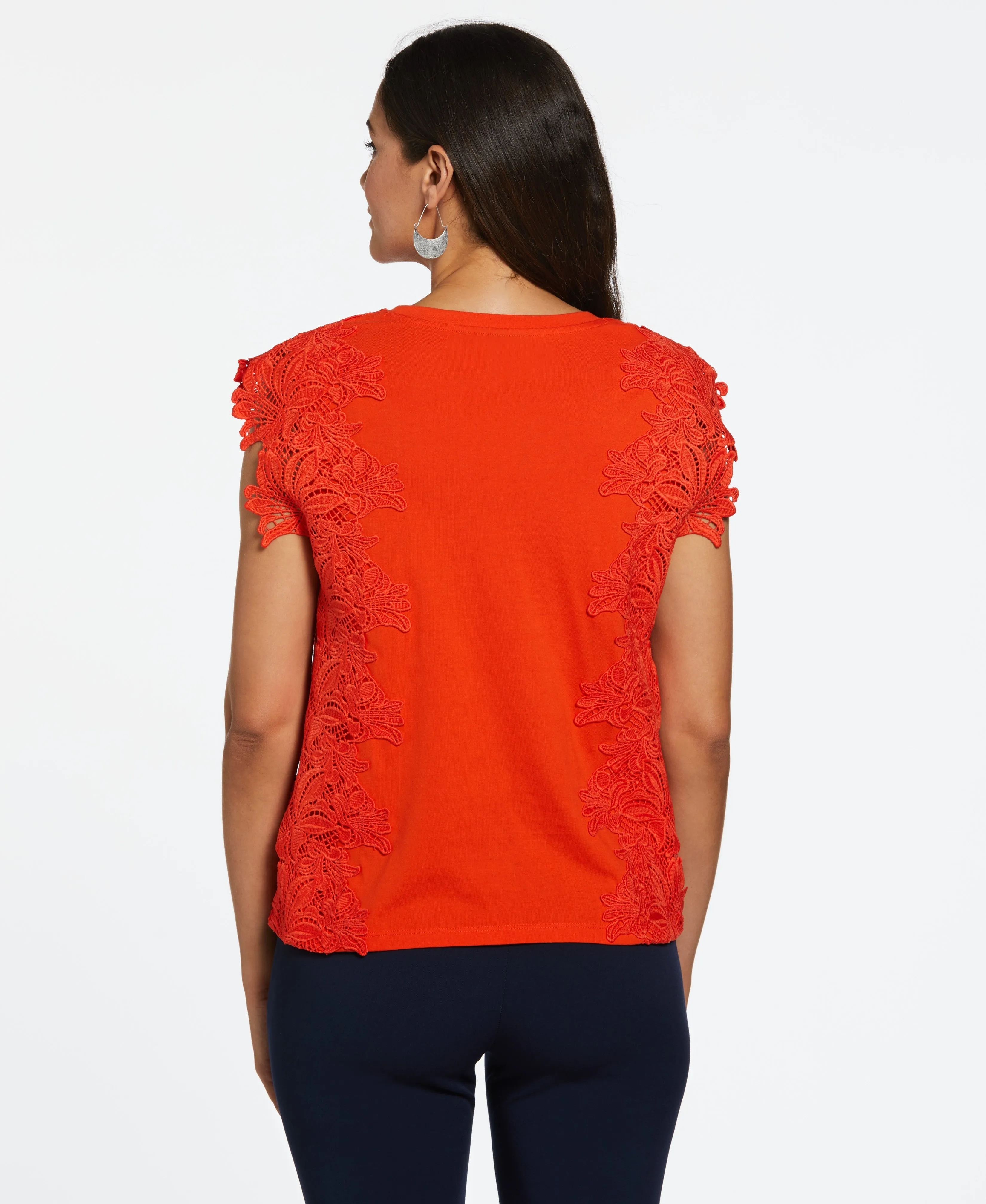 Petite Knit Top with Lace Detail