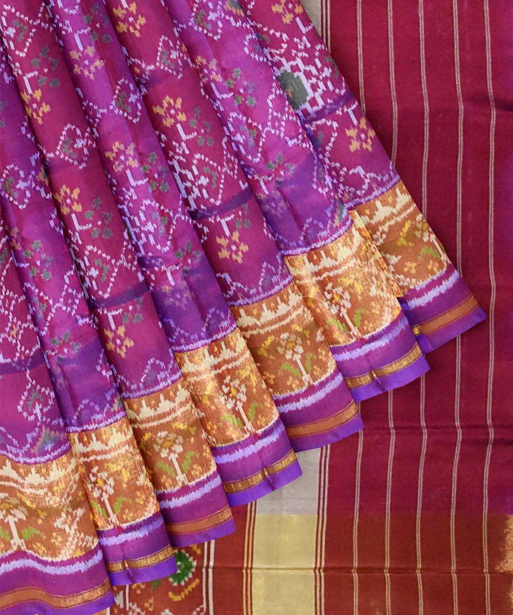 Pink maroon silk handloom patola saree