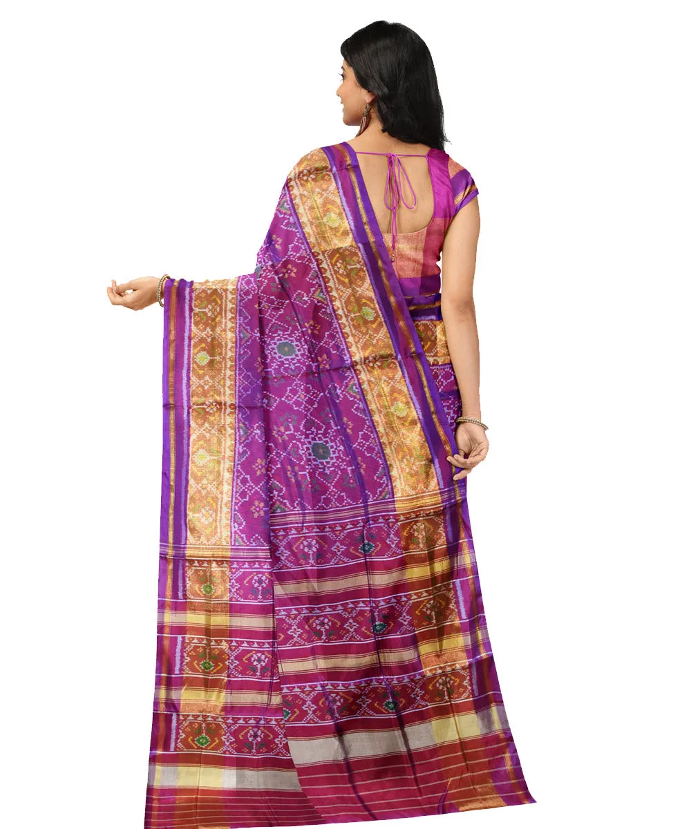 Pink maroon silk handloom patola saree