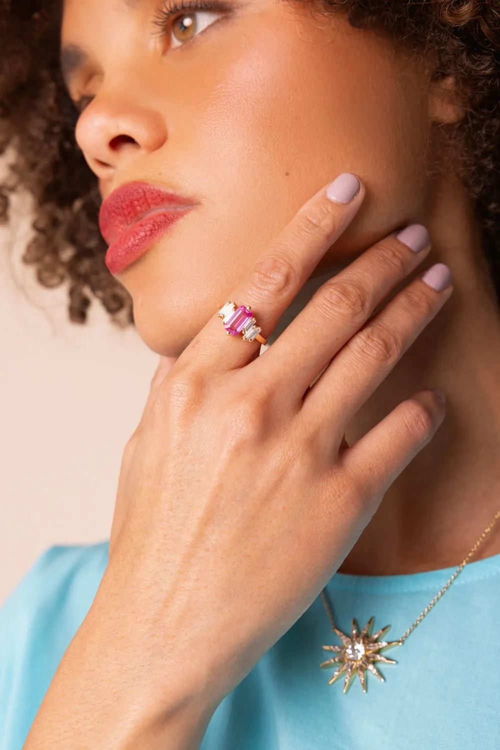 Pink Sapphire Diamond Ring