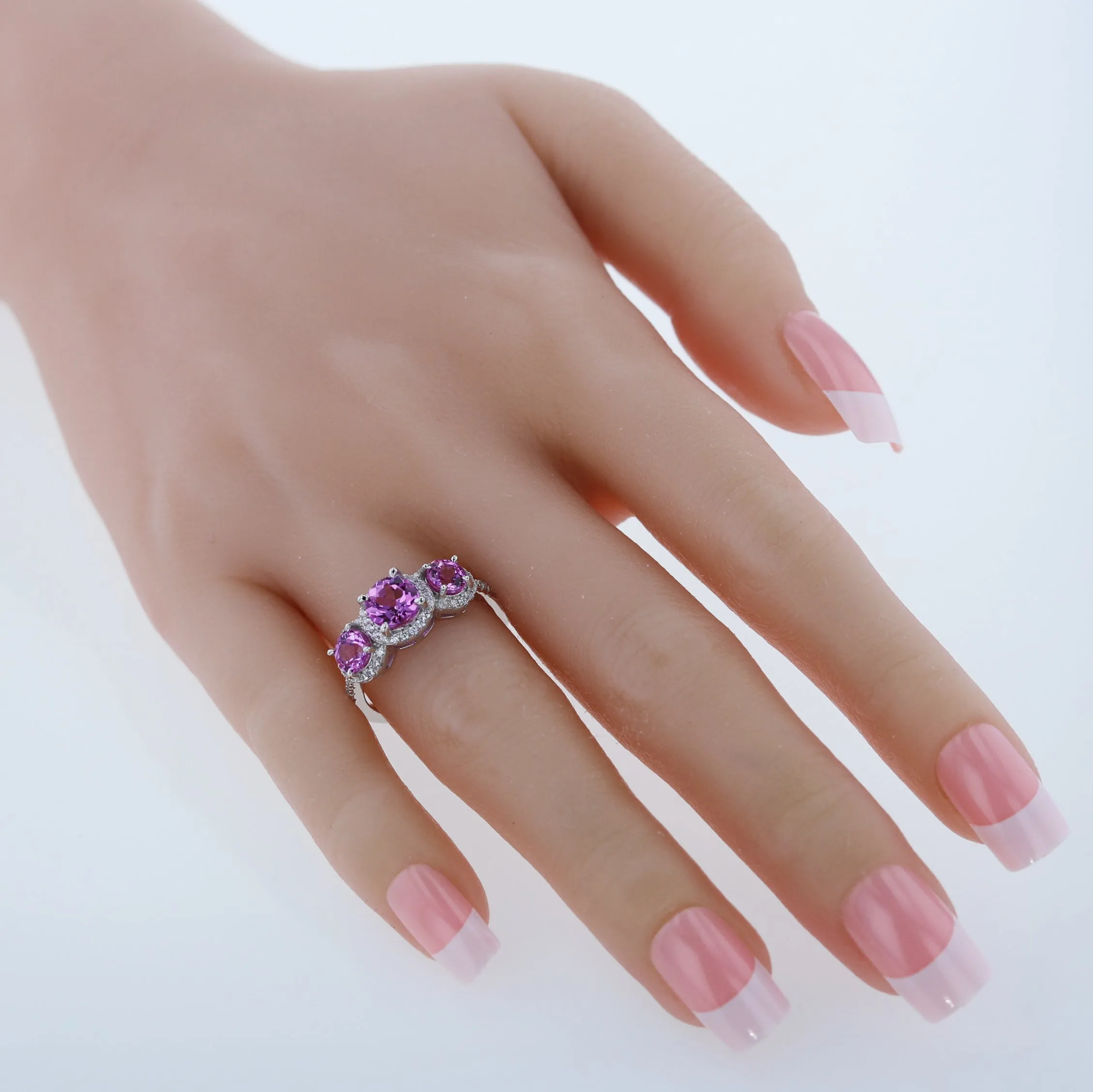 Pink Sapphire Round Cut Sterling Silver Ring Size 6