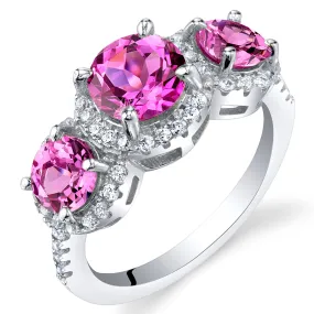 Pink Sapphire Round Cut Sterling Silver Ring Size 6