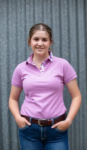 Pixie - Mauve with floral trim Polo Shirt