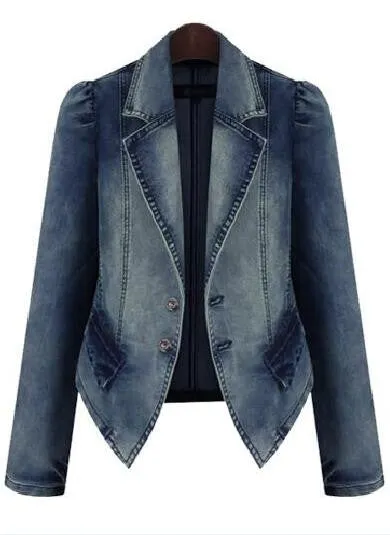 Plus Size Denim Lapel Jacket