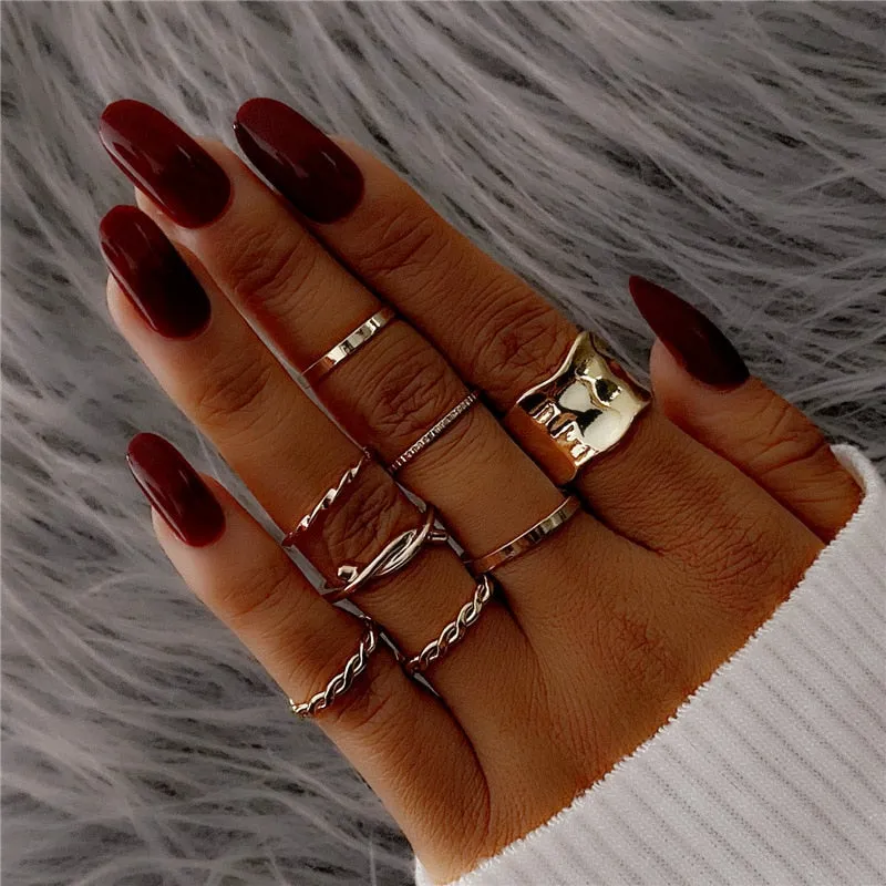 Punk Twist Joint Rings Set