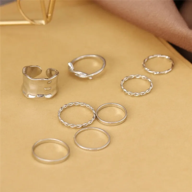 Punk Twist Joint Rings Set