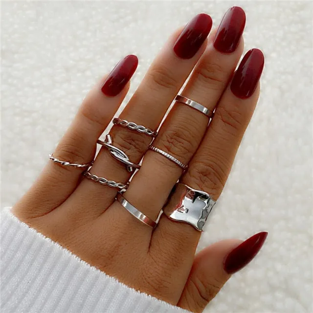 Punk Twist Joint Rings Set