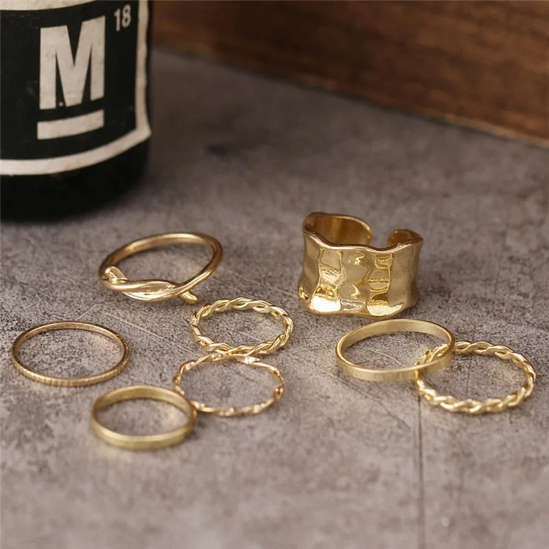 Punk Twist Joint Rings Set