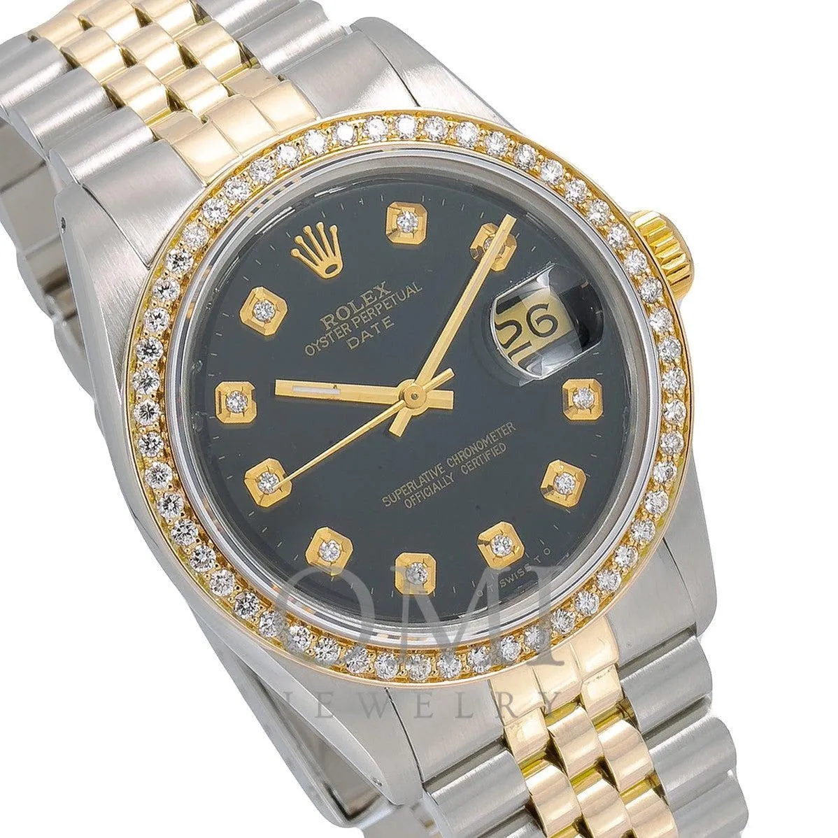 Rolex Datejust Diamond Watch, 1601 36mm, Black Diamond Dial With 1.20 CT Diamonds