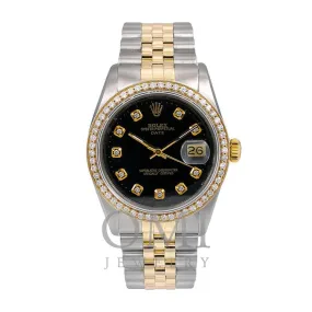 Rolex Datejust Diamond Watch, 1601 36mm, Black Diamond Dial With 1.20 CT Diamonds