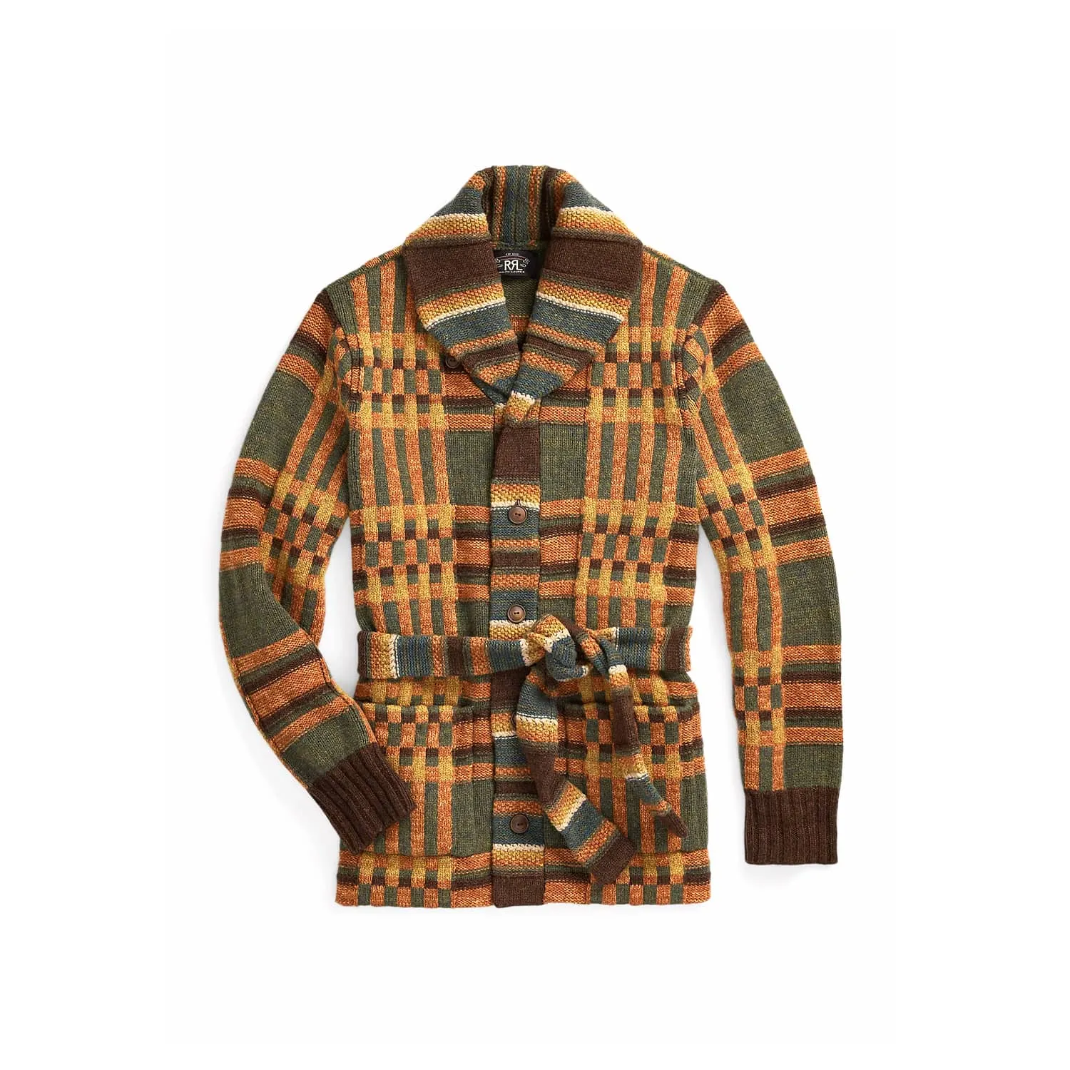 RRL Plaid Wool Ranch Cardigan Green Brown Multi FINAL SALE