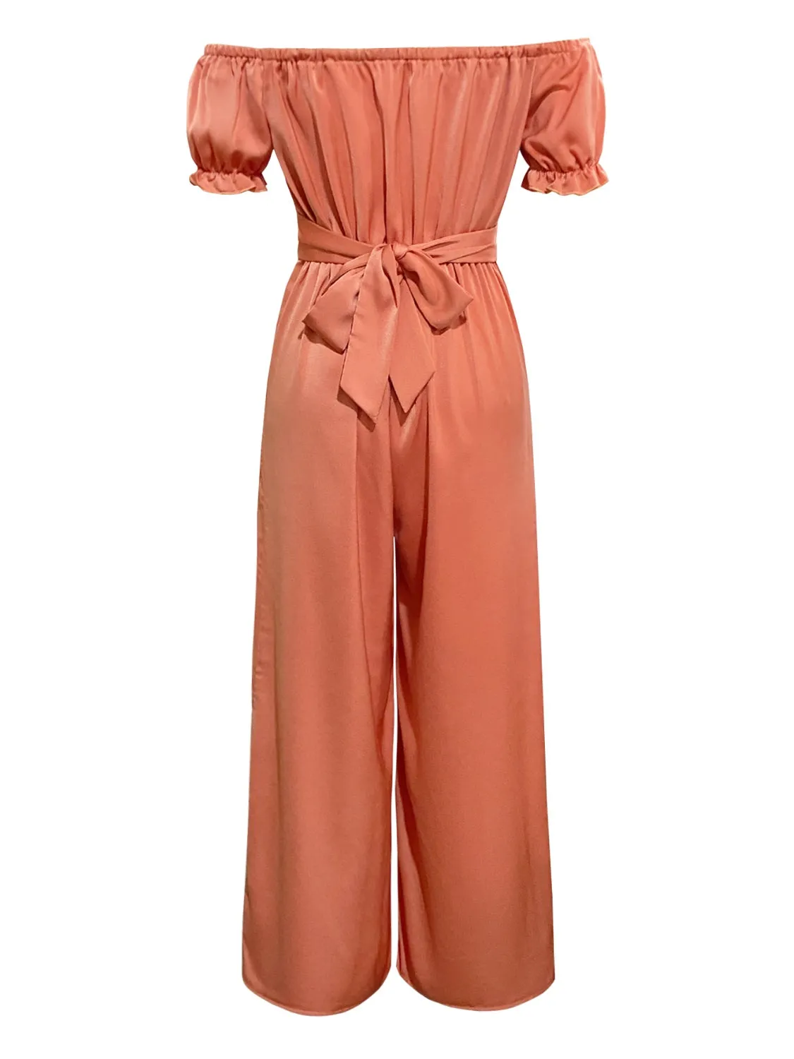 Schulterfreier Jumpsuit mit kurzen Ärmeln und weitem Bein