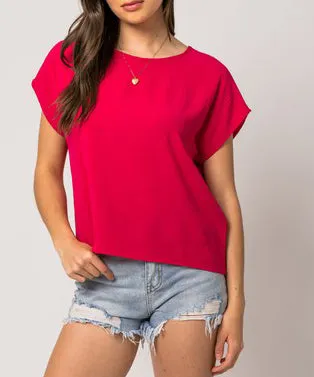 Short Sleeve Back Overlap Top - Fuchsia