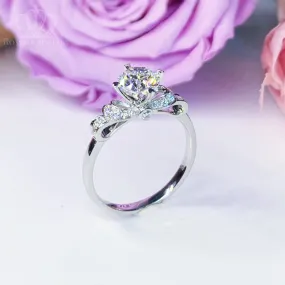 Side Stone Diamond Bow Engagement Ring [Setting Only] - LGR085S With 0.34 Carat Round Shape Lab Diamond