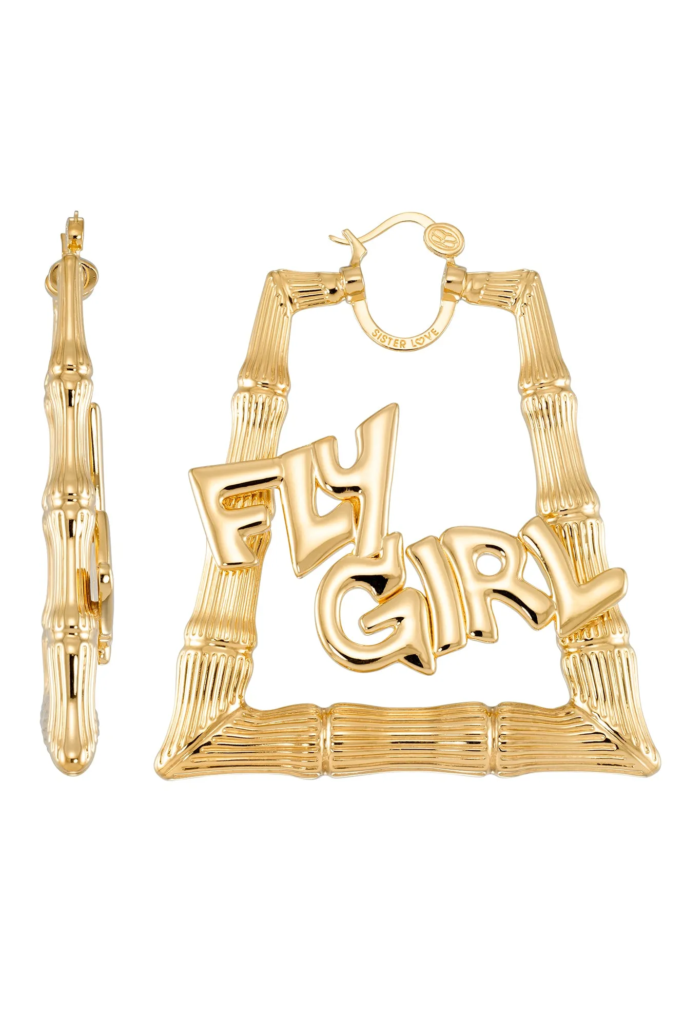 Sister Love Fly Girl Nameplate Hoops