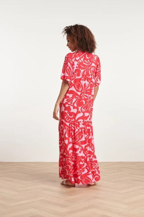 Smashed Lemon Pink and Red Floral Baroque Maxi Dress