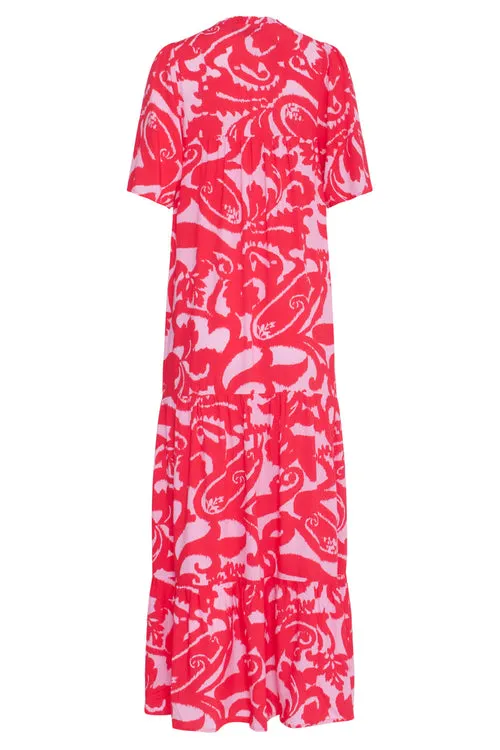 Smashed Lemon Pink and Red Floral Baroque Maxi Dress