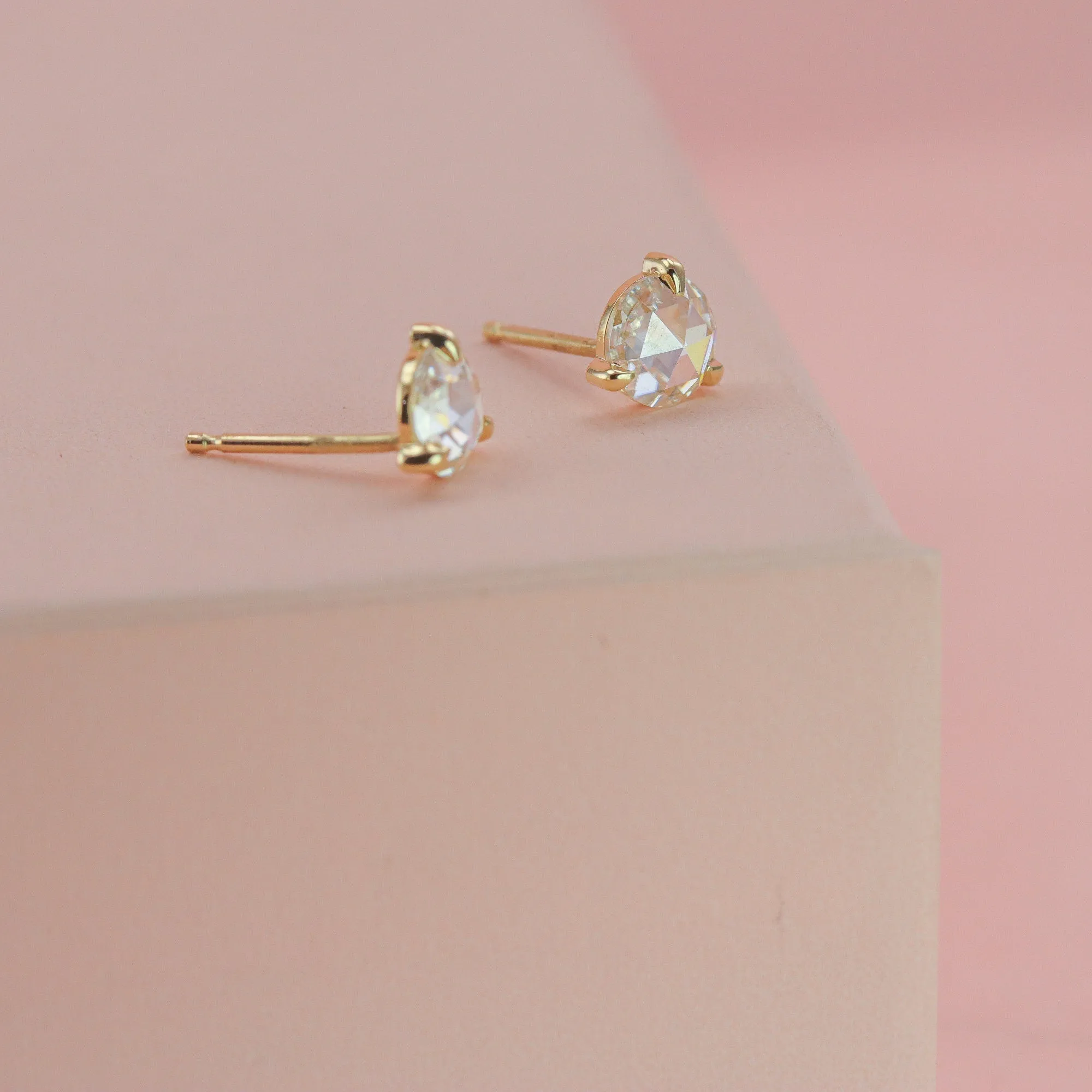 Solid 14K Rose Cut Lab Diamond Studs with Large 5mm Moissanites