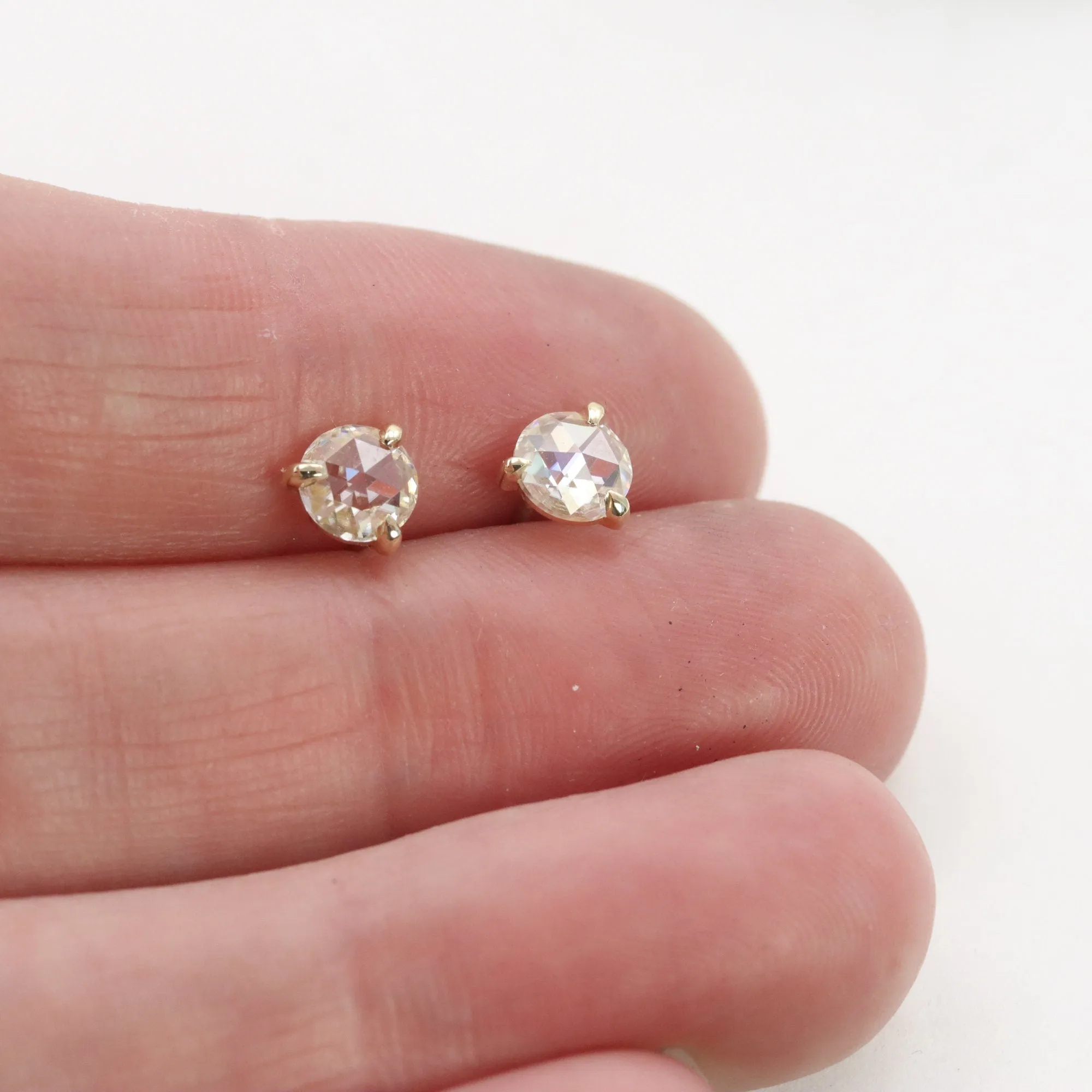 Solid 14K Rose Cut Lab Diamond Studs with Large 5mm Moissanites