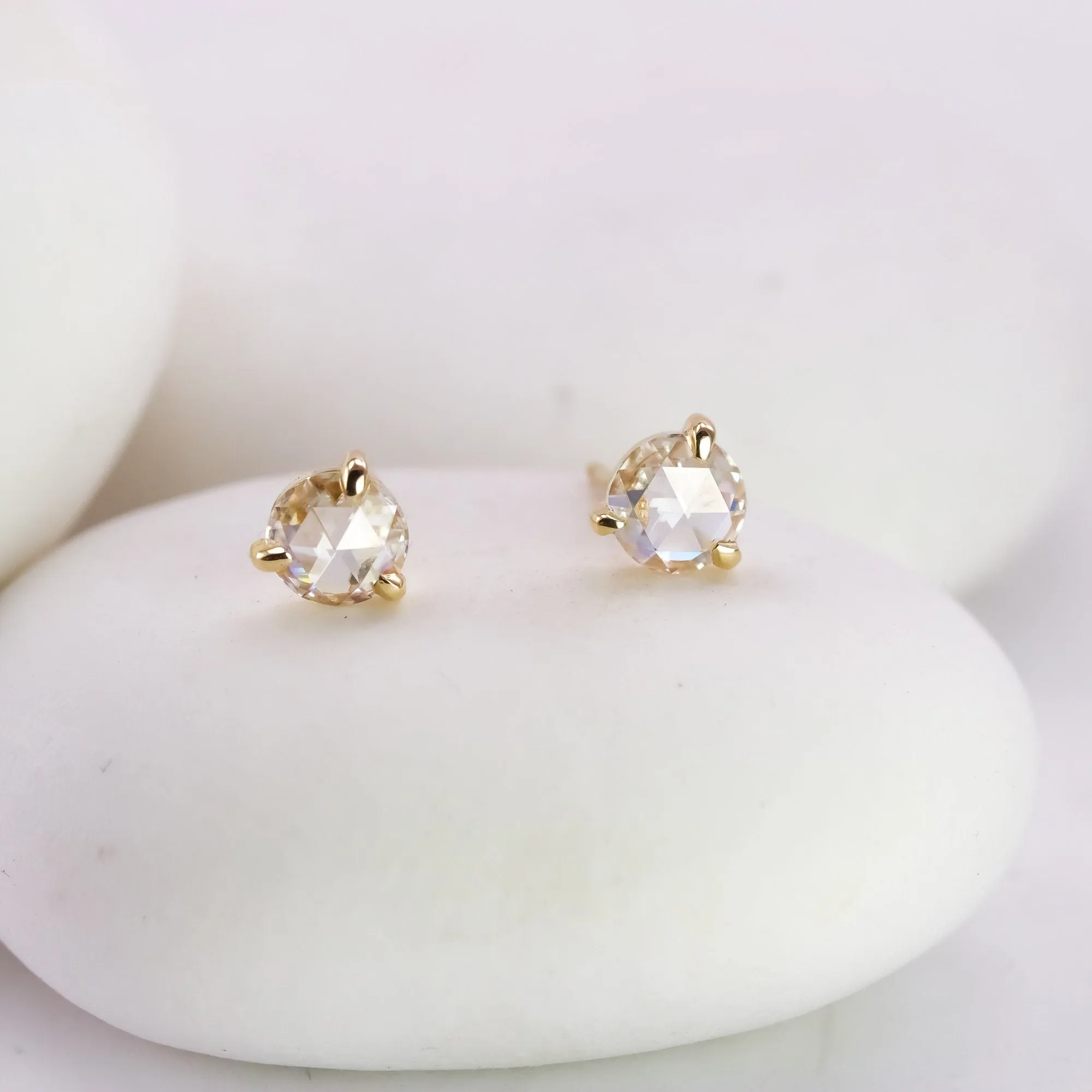 Solid 14K Rose Cut Lab Diamond Studs with Large 5mm Moissanites