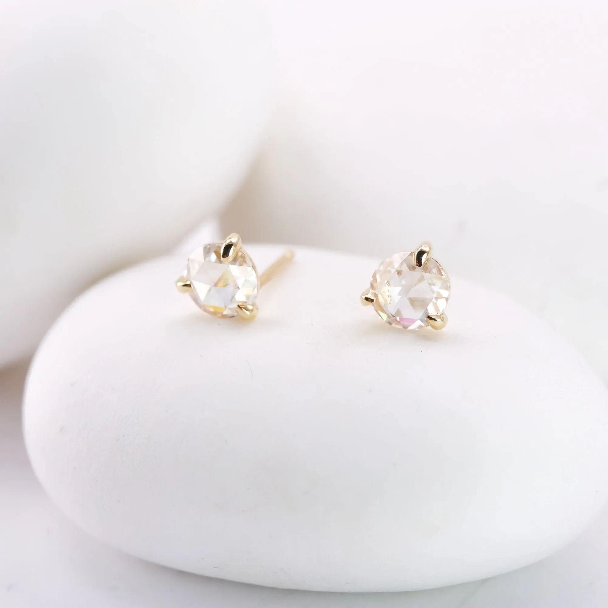 Solid 14K Rose Cut Lab Diamond Studs with Large 5mm Moissanites