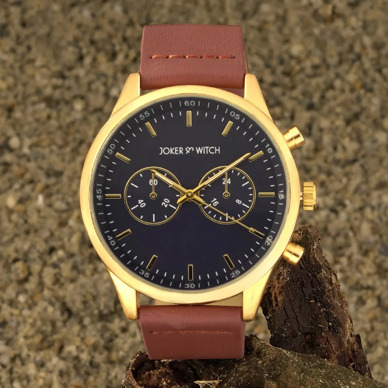 Spectra Blue Dial Brown PU Strap Watch